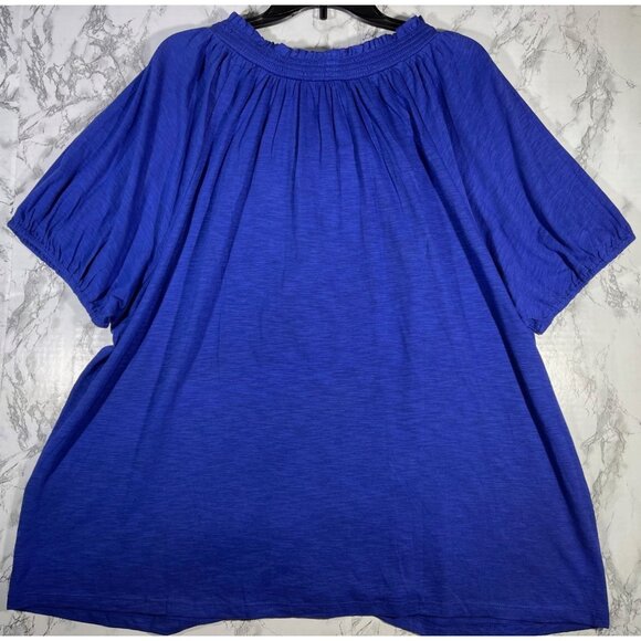 Style &Co Womens Size 4X Boho Chic  Blue Embroidered Peasant Blouse Top w Tassle - Picture 2 of 9